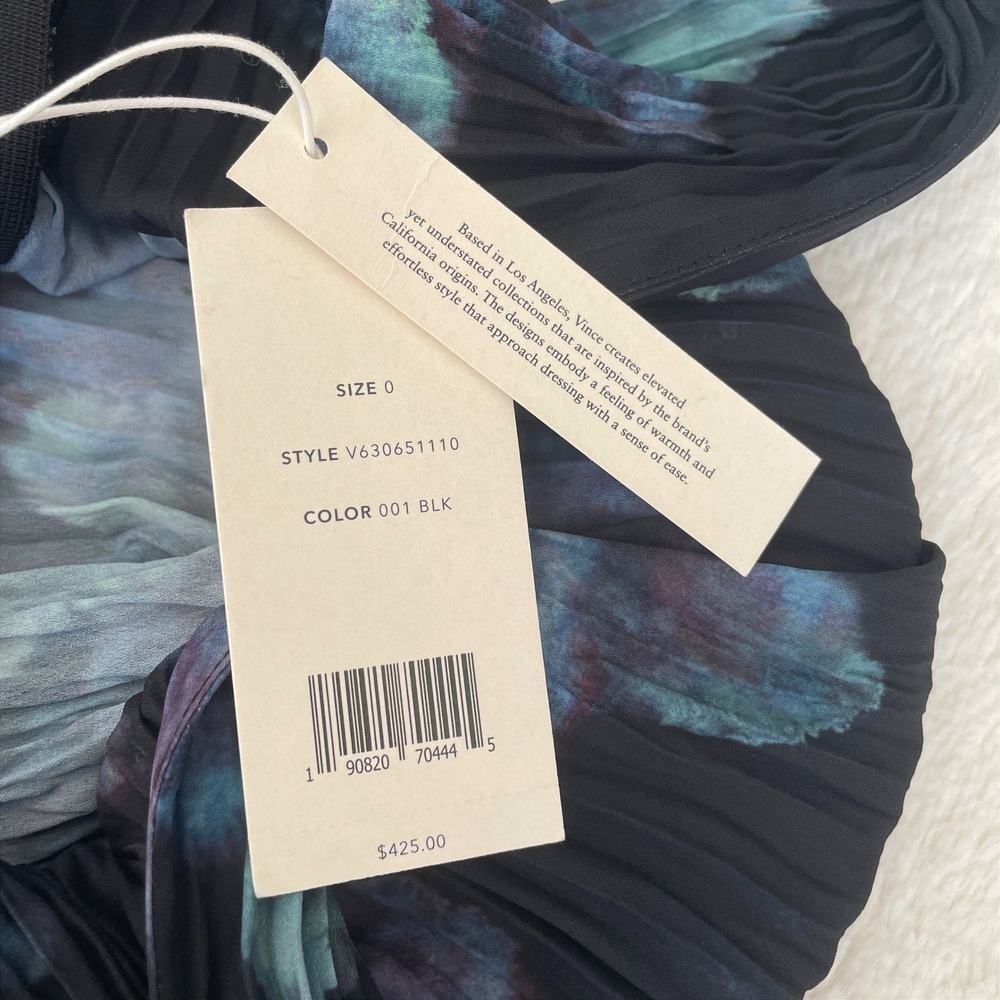 NWT Vince Painted Floral Twist Front Sleeveless Crinkle Dress Black Multi Size 0 - Picture 8 of 13